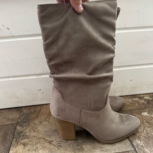 Women's Taupe Mid-Calf Block Heel Boots